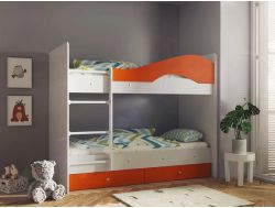 Двухъярусная кровать с ящиками Мая белый-оранж