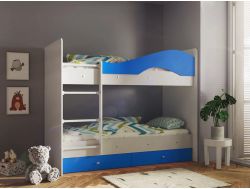 Двухъярусная кровать с ящиками Мая белый-синий