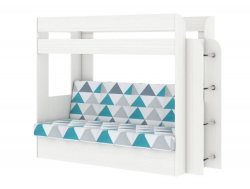 Двухъярусная кровать с диваном Карамель 75 бодега светлый-бирюзовые треугольники