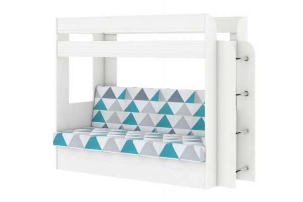 Двухъярусная кровать с диваном Карамель 75 бодега светлый-бирюзовые треугольники