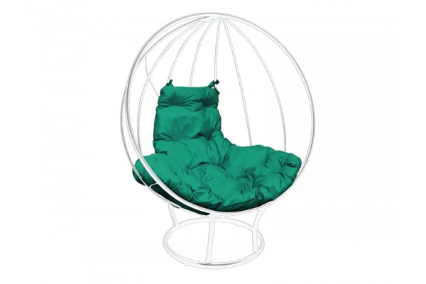 Кресло Кокон Круглый на подставке каркас белый-подушка зелёная