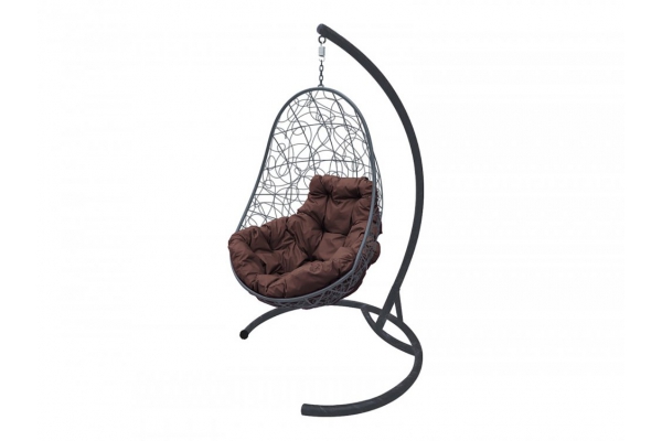 Подвесное кресло Кокон Овал ротанг каркас серый-подушка коричневая