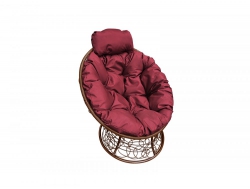 Кресло Папасан мини с ротангом каркас коричневый-подушка бордовая