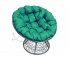 Кресло Папасан пружинка с ротангом каркас серый-подушка зелёная