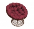 Кресло Папасан с ротангом каркас коричневый-подушка бордовая