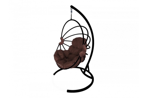 Подвесное кресло Кокон Веер каркас чёрный-подушка коричневая