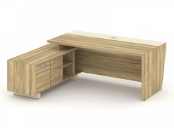 Стол руководителя с тумбой Корнер COR.SRT-20 (L) Гикори Песочный/Ваниль