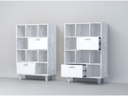 Комод Эго К-1 2 ящика на ножках бетон светлый/белый глянец