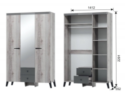 Шкаф трехдверный с ножками Ольга 3 дуб делано